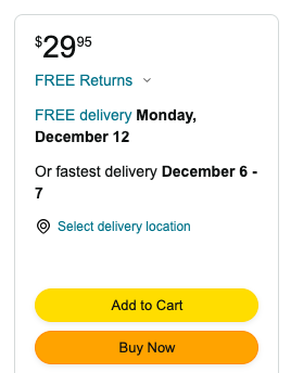 Amazon price and delivery dates