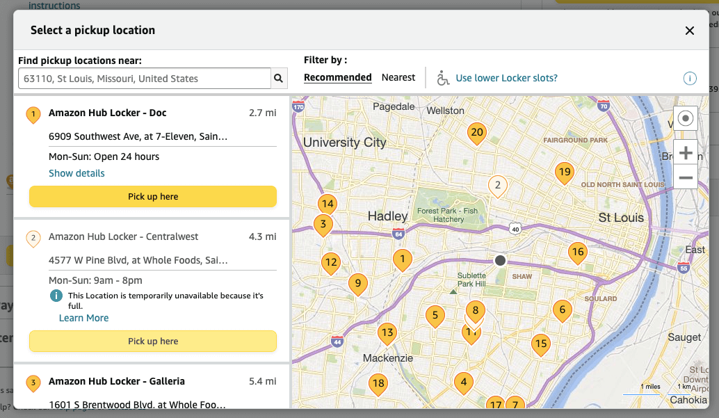 Map of Amazon Hub Locker locations