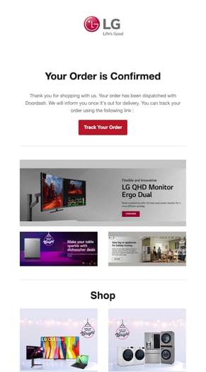 Delivery confirmation email from LG