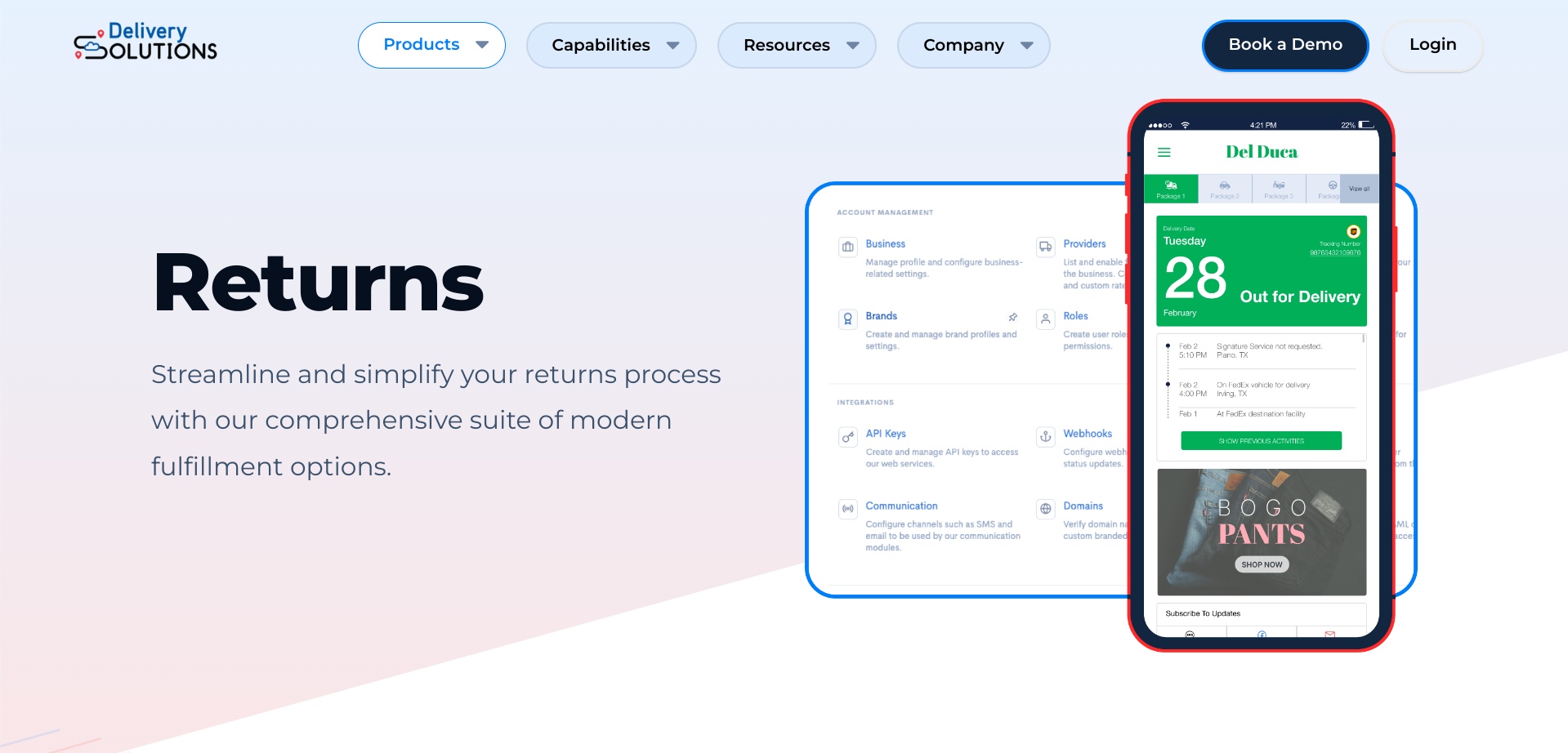 Screenshot of Delivery Solutions Returns