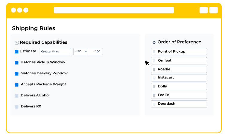 Setting shipping rules in platform