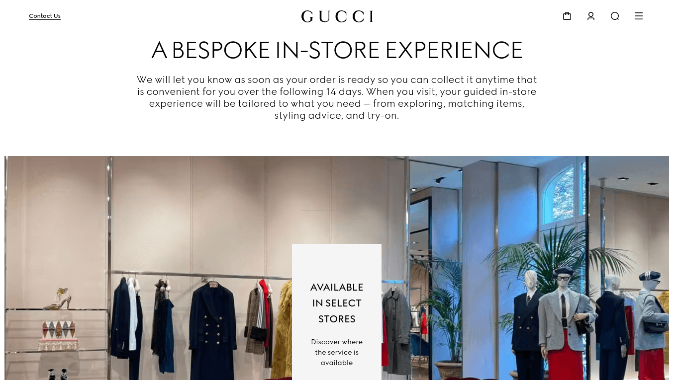Gucci upsell/cross-sell example from website