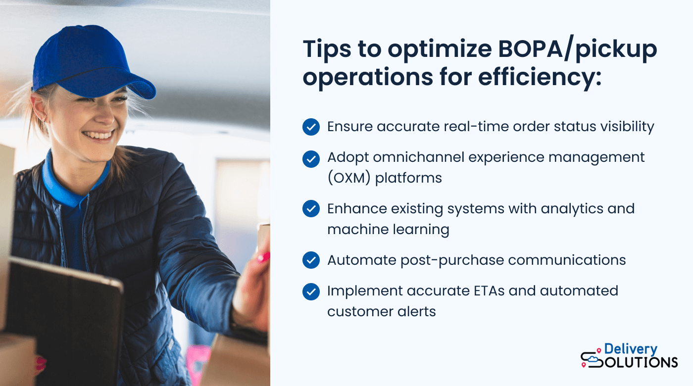 Graphic explaining how to optimize BOPA/pickup operations for efficiency