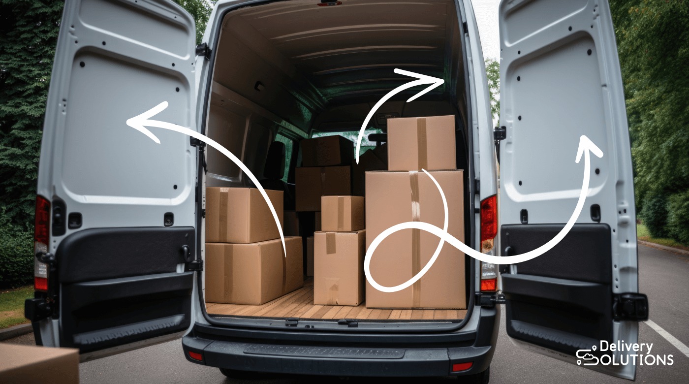 Shipping boxes in a van