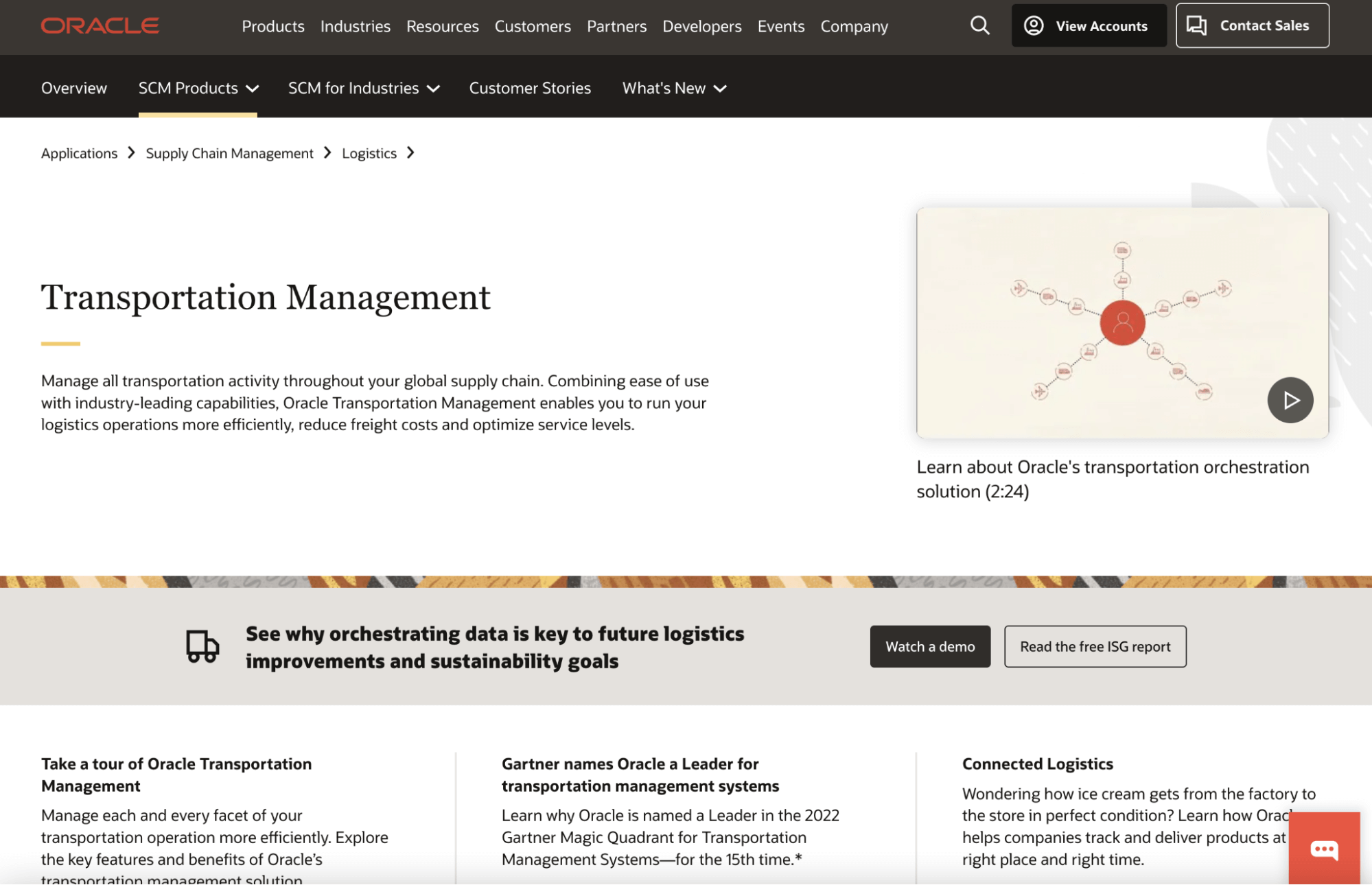 Screenshot of Oracle Transportation Management homepage