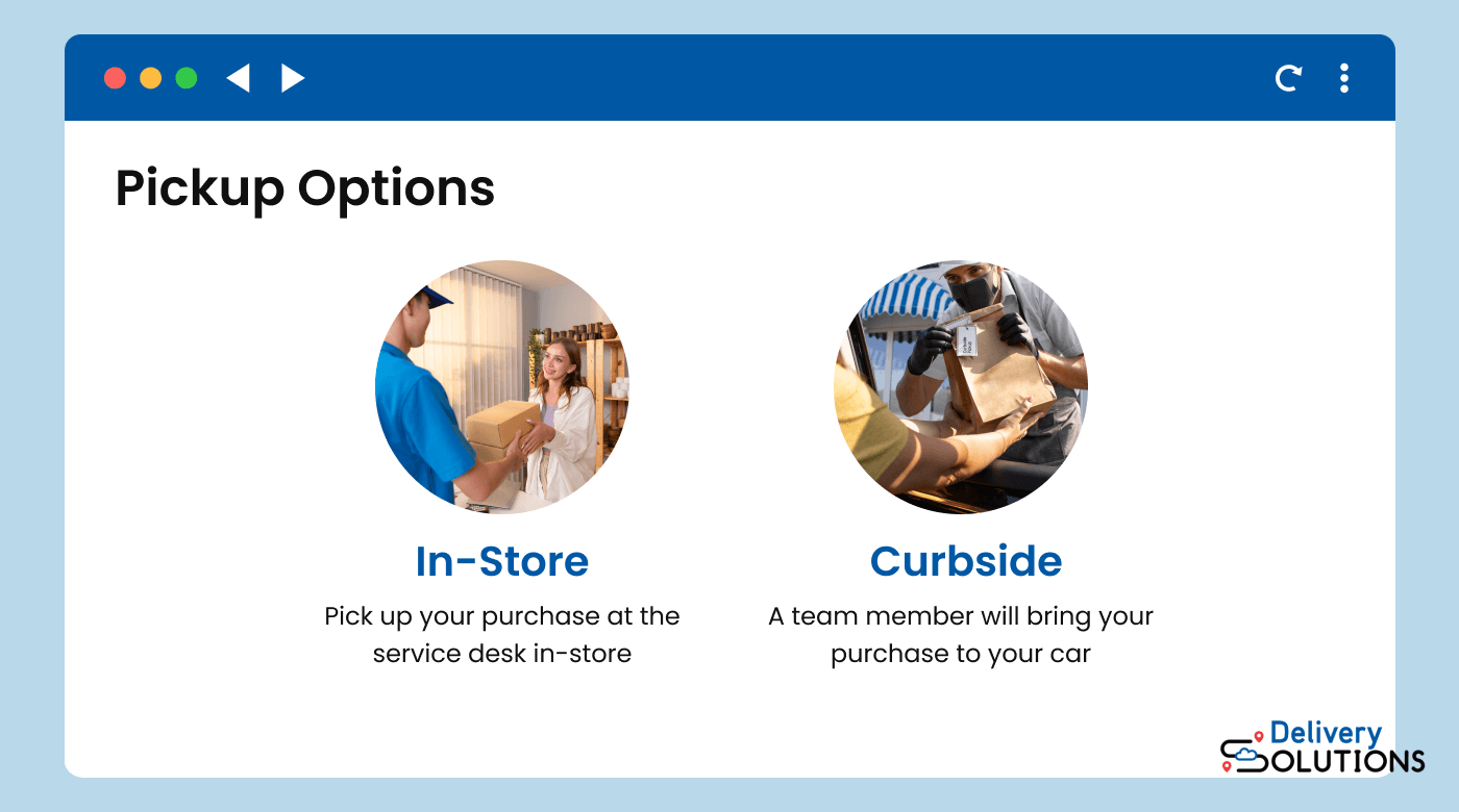Display of order pickup options