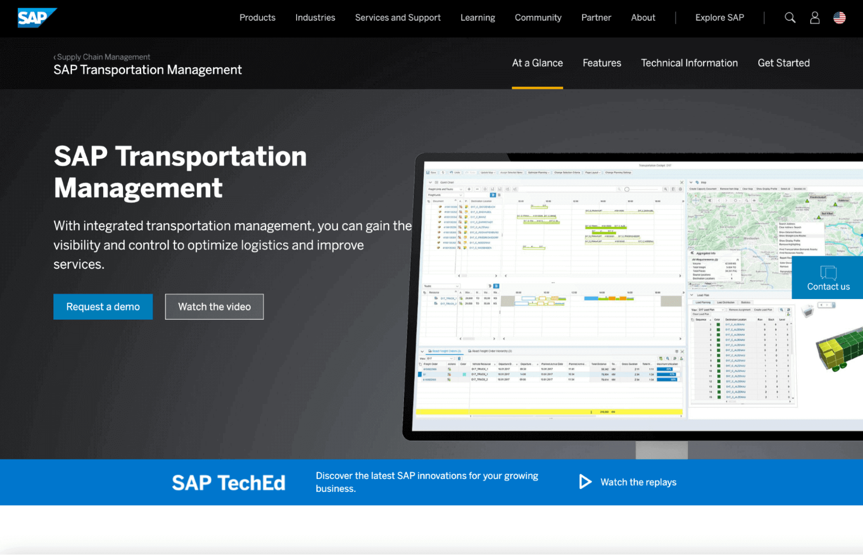 Screenshot of SAP Transportation Management homepage