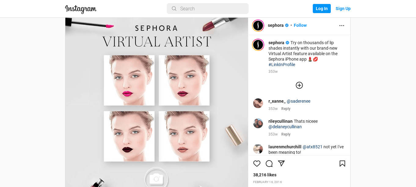 Sephora's Virtual Artist Instagram post